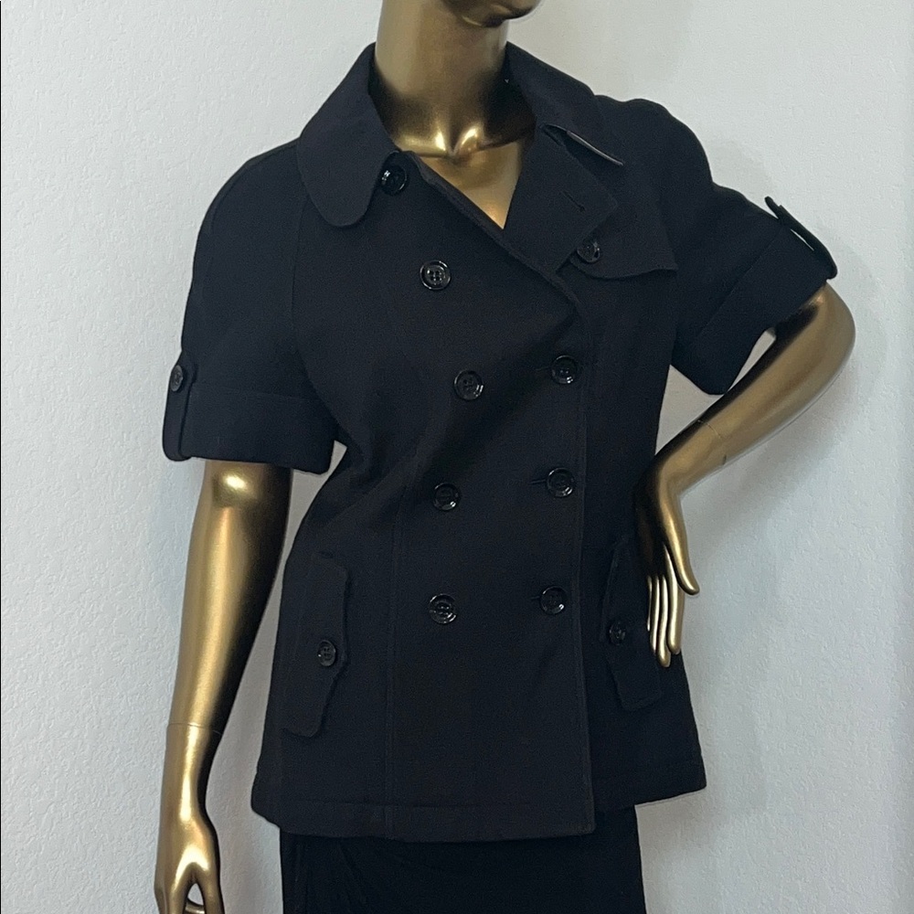 Burberry Black Double-Breasted Short Sleeve Belted Pea Coat